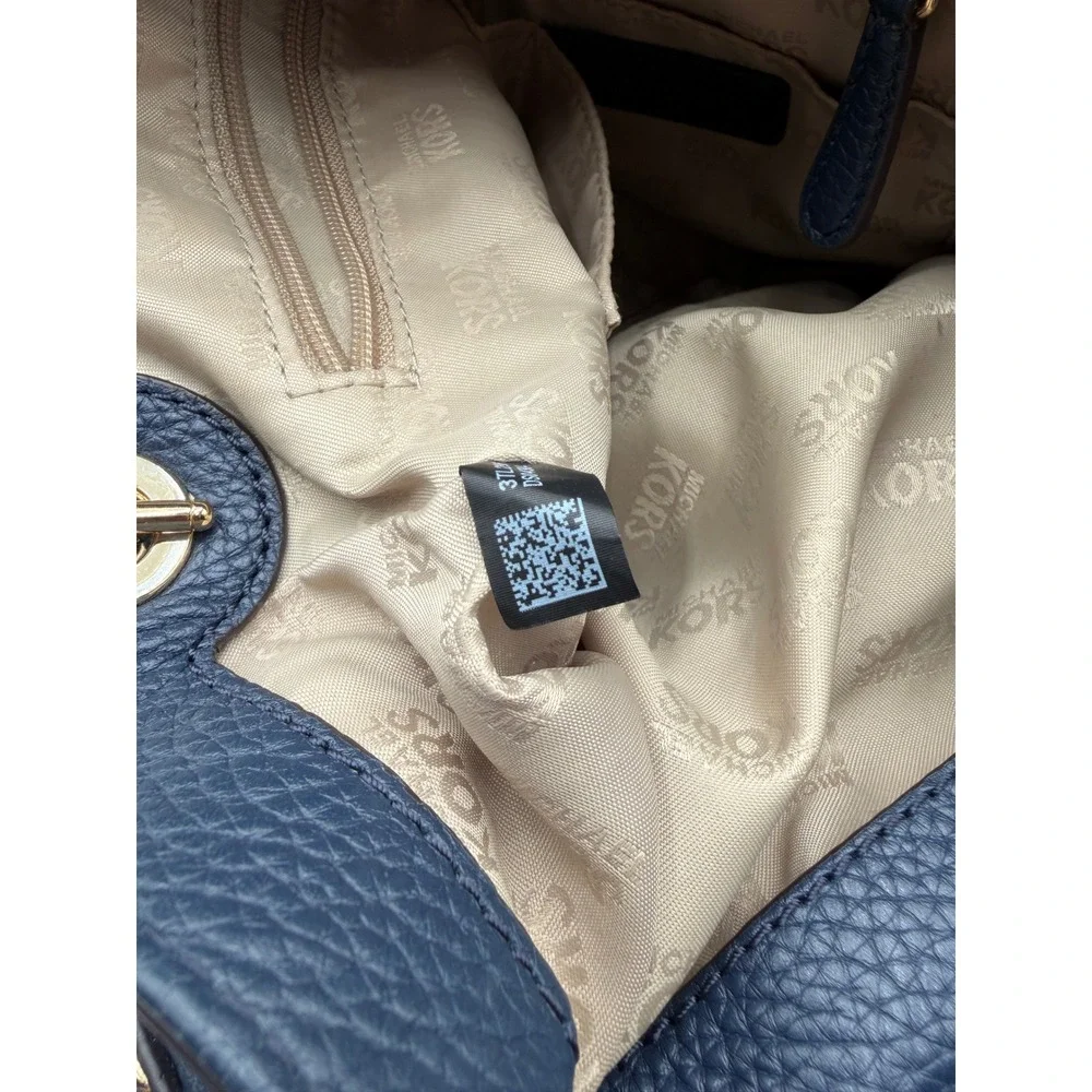 Michael Kors Bedford Navy Blue Pebbled Leather Chain Shoulder Hobo Bag